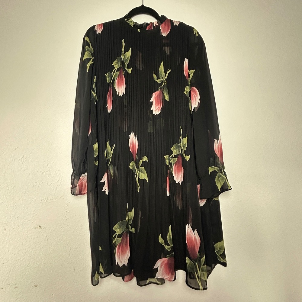 Romantic Fem Whimsigoth Sheer Pleated chiffon black mini/knee length dress XL